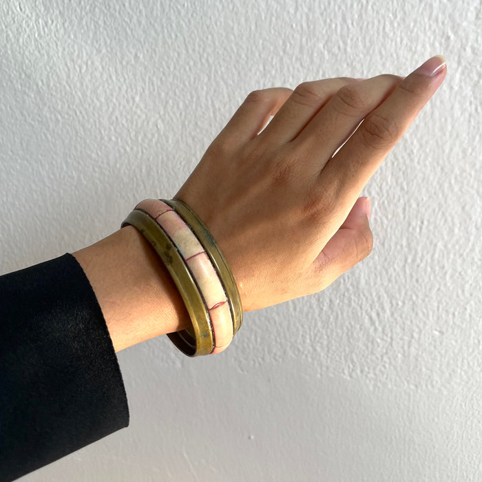 Vintage Two-Tone Pink & Ivory Bangle Bracelet Set