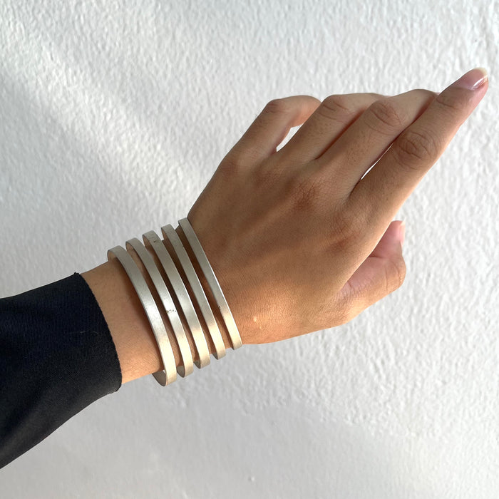 Vintage Silver-Tone Multi-Slotted Wide Cuff Bracelet