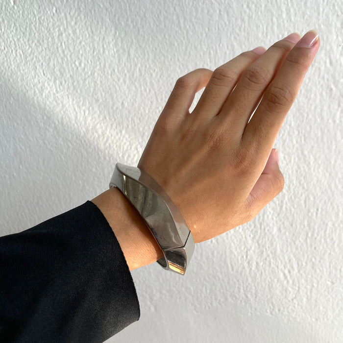Vintage Silver-Tone Geometric Cuff Bracelet