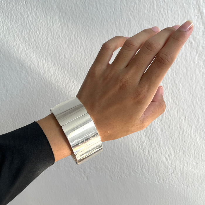 Vintage Silver-Tone Wide Panel Cuff Bracelet