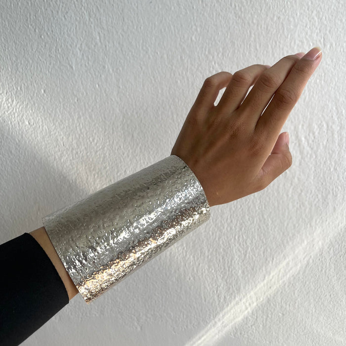 Vintage Textured Silver-Tone Wide Cuff Bracelet