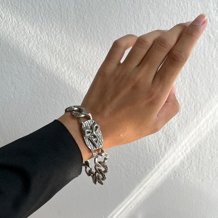 Vintage Silver-Tone Tribal Link Chain Bracelet