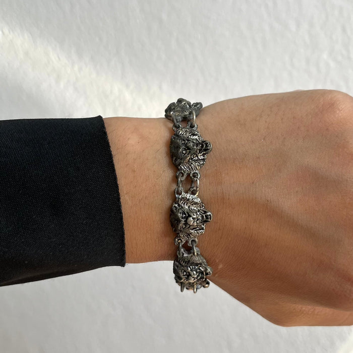 Vintage Silver-Tone Panther Link Bracelet