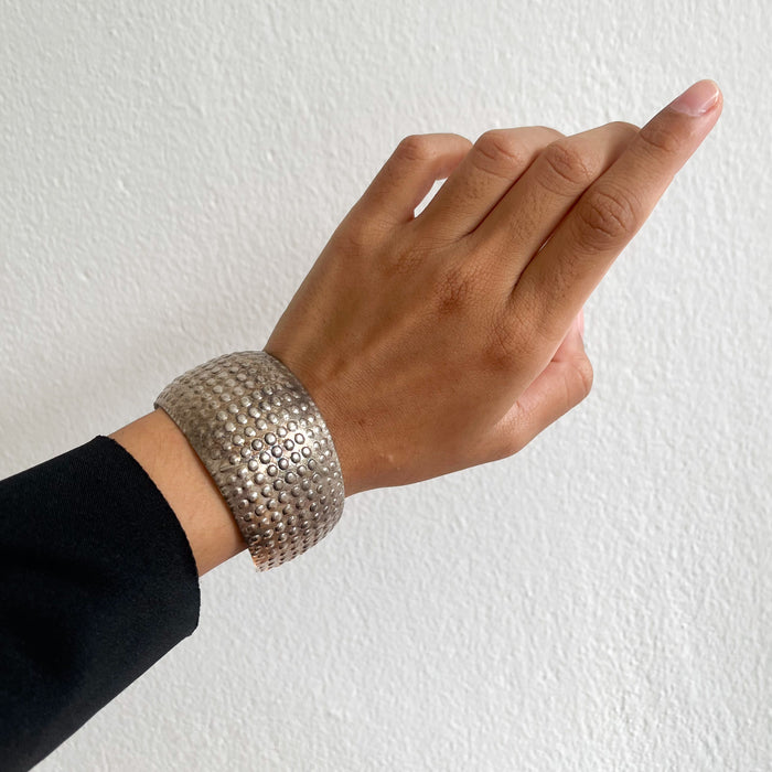 Vintage Silver-Tone Textured Cuff Bracelet