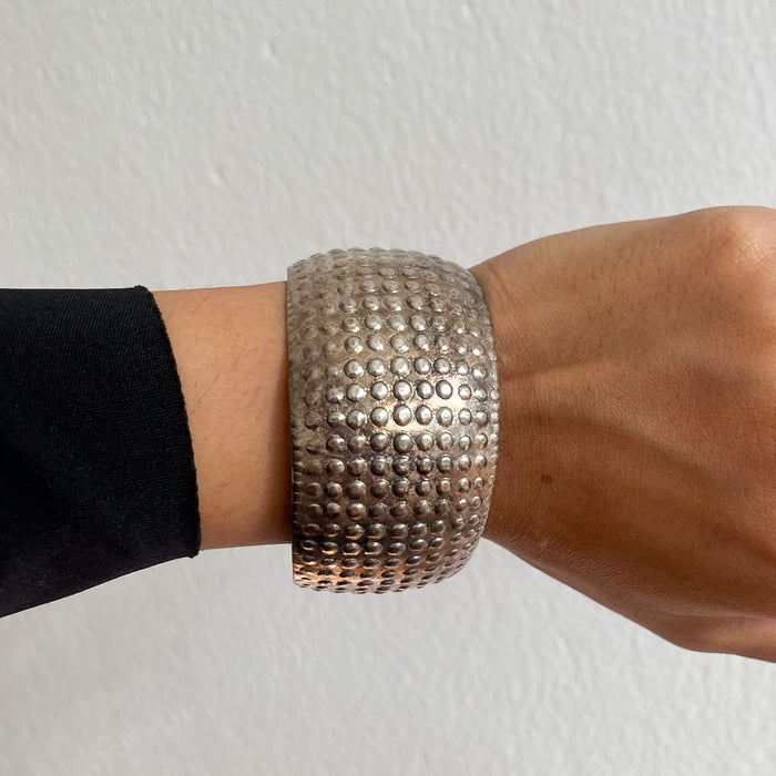 Vintage Silver-Tone Textured Cuff Bracelet