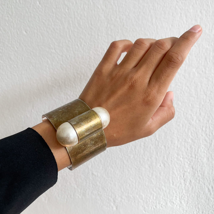 Vintage Pearl-Style Accent Cuff Bracelet