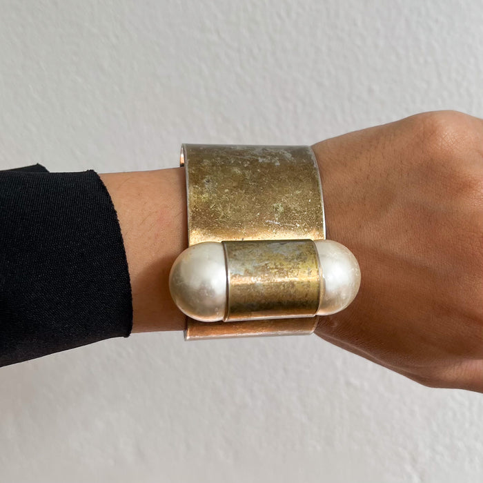 Vintage Pearl-Style Accent Cuff Bracelet