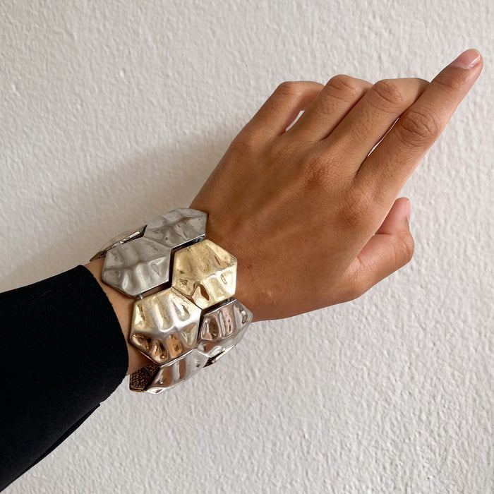 Vintage Two-Tone Geometric Cuff Bracelet