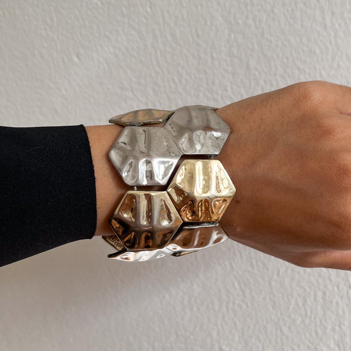 Vintage Two-Tone Geometric Cuff Bracelet
