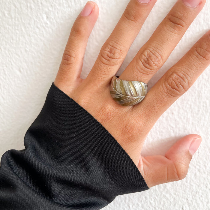 Vintage Silver and Gold-Tone Textured Statement Ring