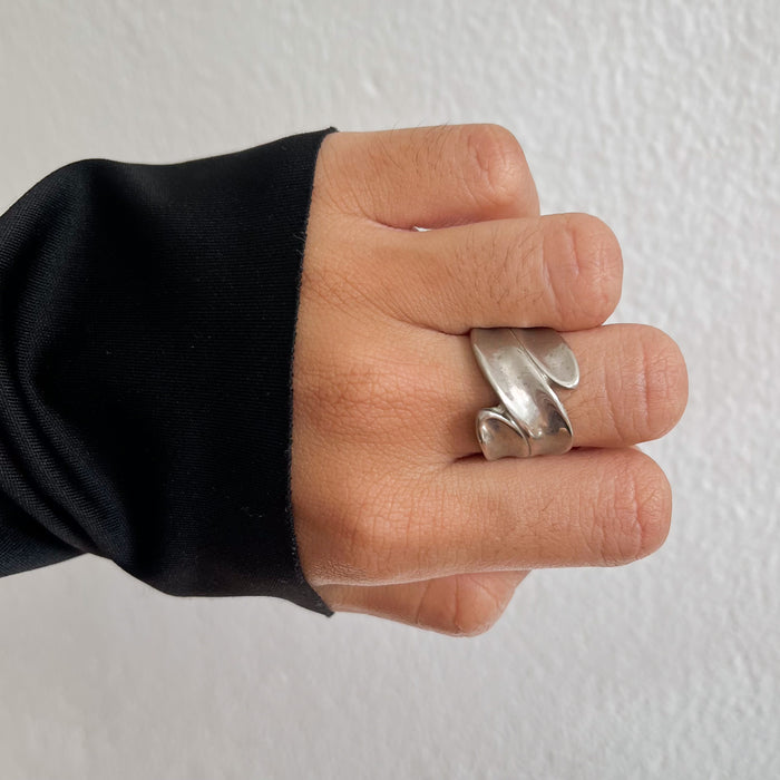 Vintage Silver-Tone Sculptural Wrap Statement Ring