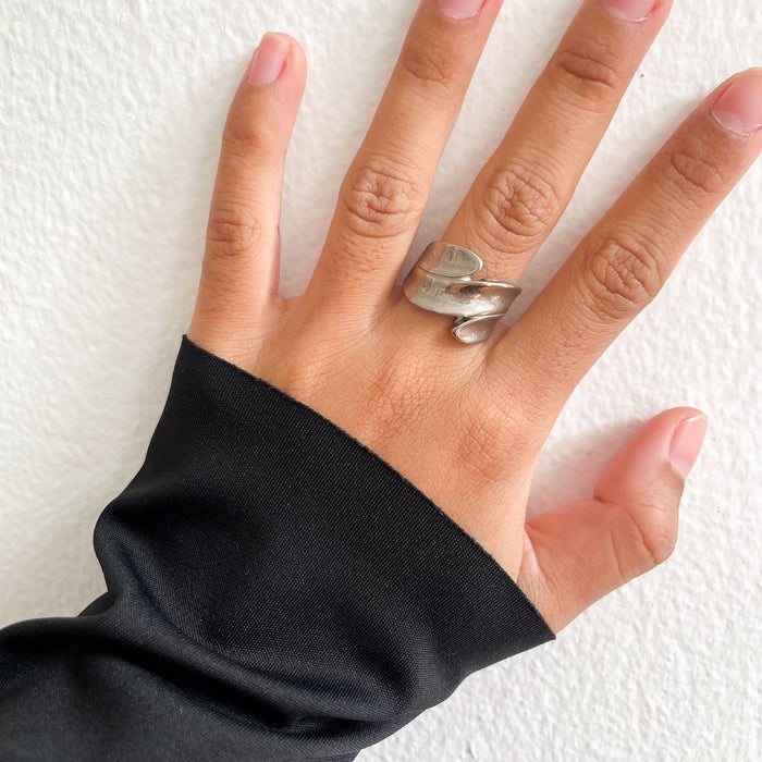 Vintage Silver-Tone Sculptural Wrap Statement Ring