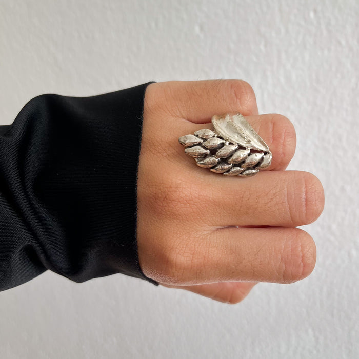 Vintage Silver-Tone Chunky Leaf Statement Ring