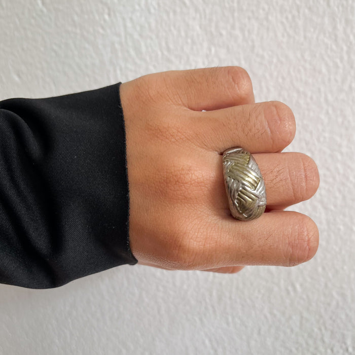 Vintage Silver and Gold-Tone Engraved Geometric Statement Ring