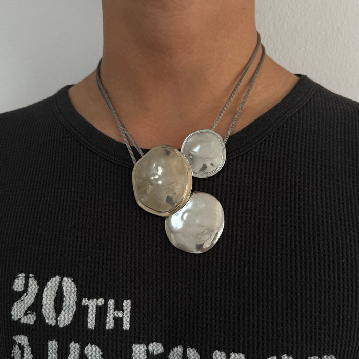 Vintage BOSCH Silver-Tone Layered Disc Pendant Necklace