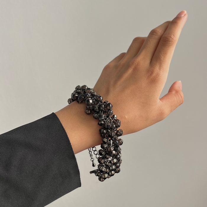 Vintage Clustered Black Crystal Fringe Bracelet