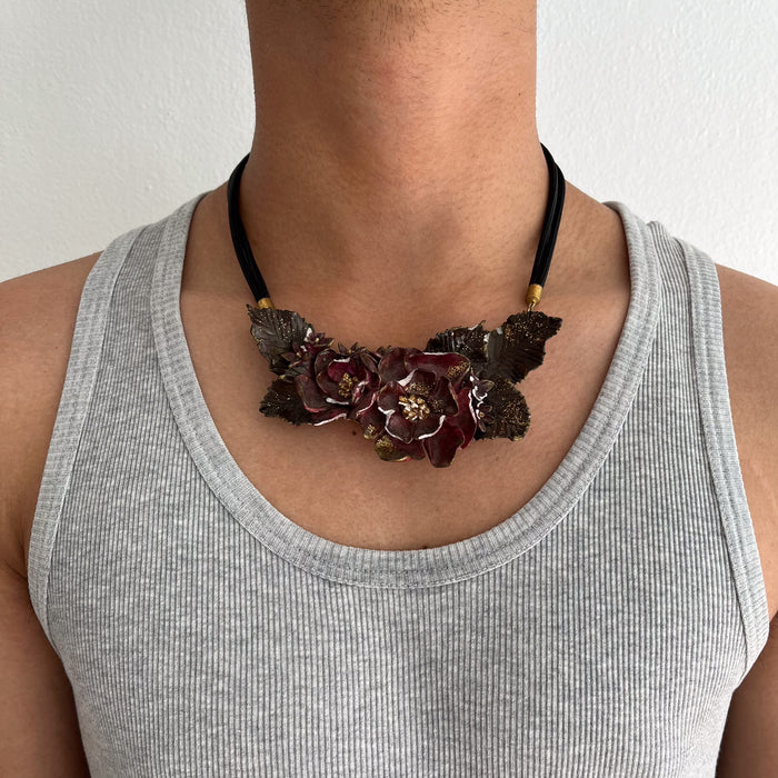Vintage Burgundy Floral Statement Necklace