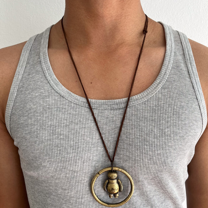 Vintage Gold-Tone Robot Pendant Necklace