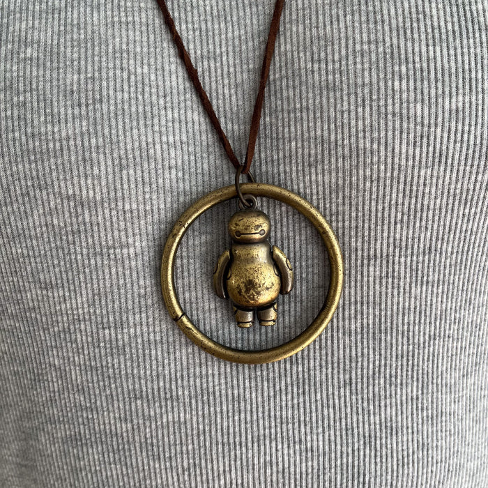 Vintage Gold-Tone Robot Pendant Necklace