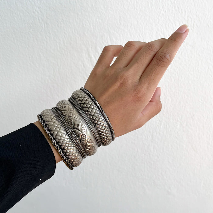 Vintage Silver-Tone Ornate Cuff Bracelet