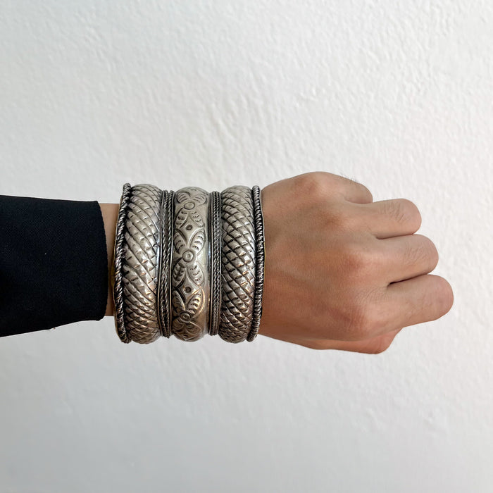 Vintage Silver-Tone Ornate Cuff Bracelet
