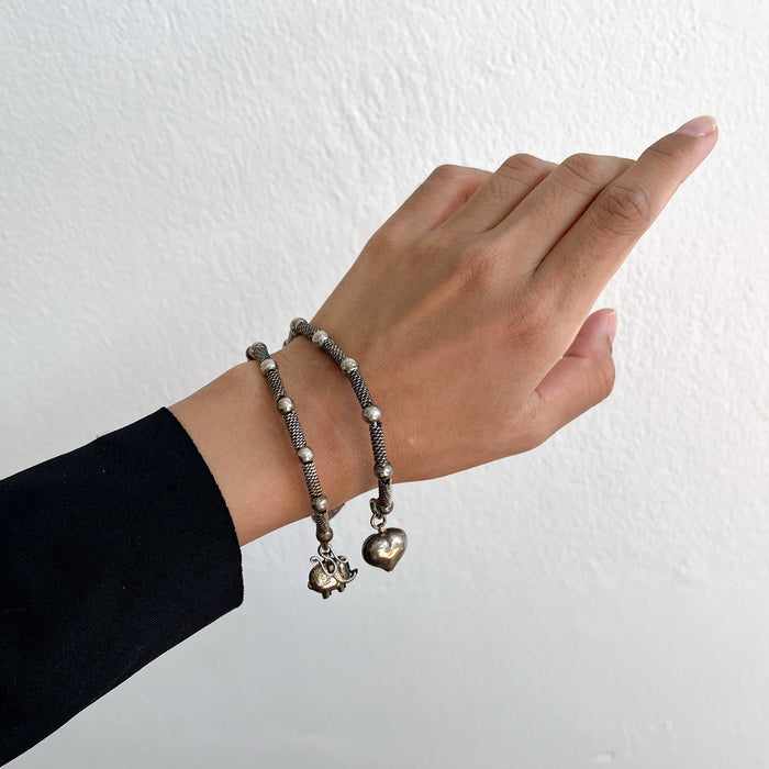 Vintage Silver-Tone Charm Set Bracelet