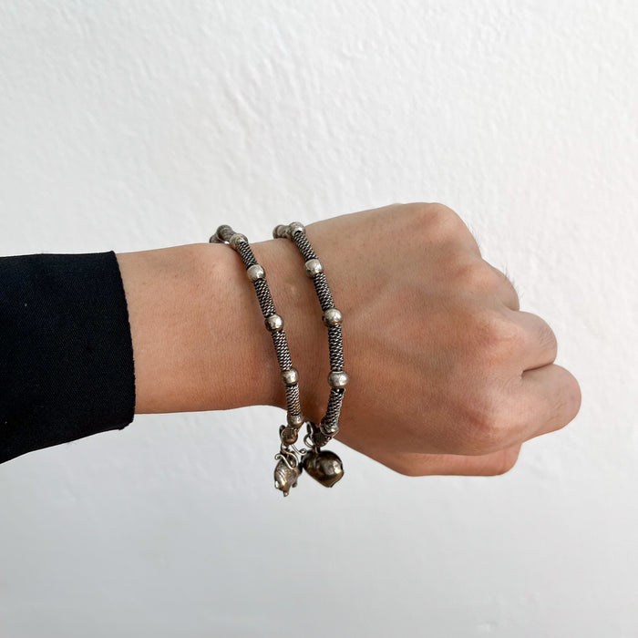 Vintage Silver-Tone Charm Set Bracelet