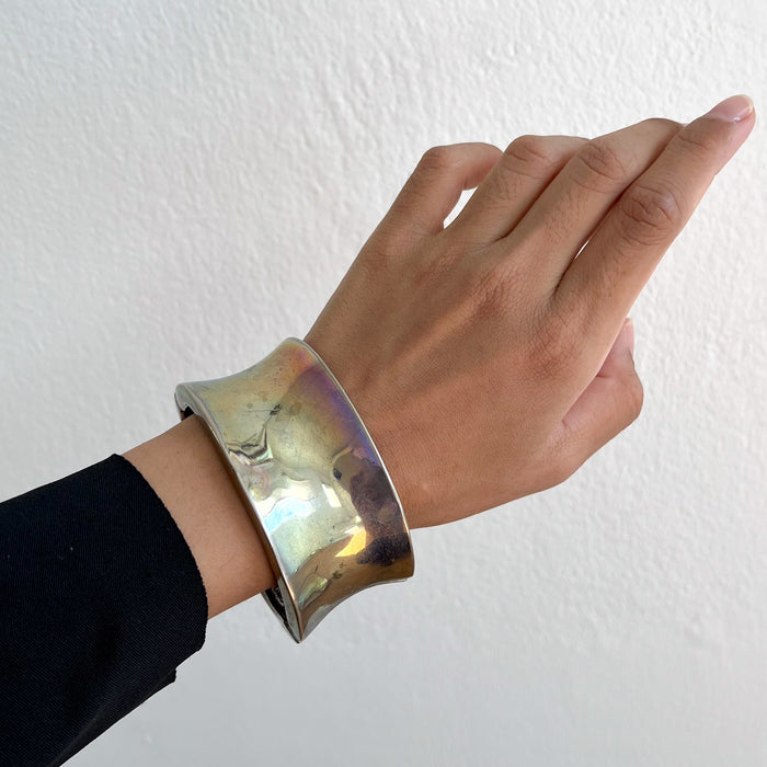 Vintage Silver-Tone Iridescent Style Cuff Bracelet