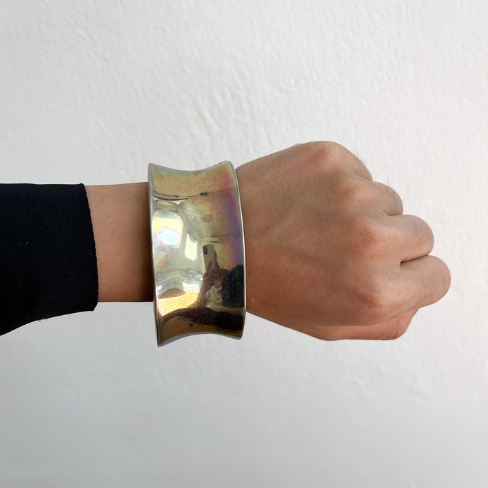 Vintage Silver-Tone Iridescent Style Cuff Bracelet