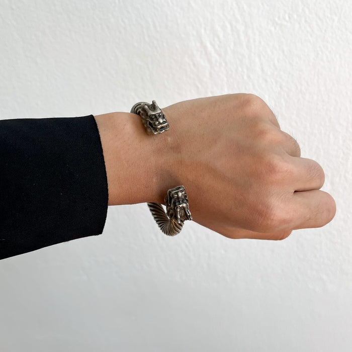 Vintage Silver-Tone Dragon Head Cuff Bracelet