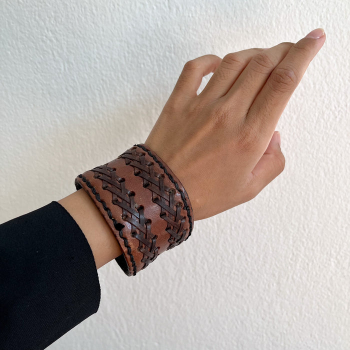 Vintage Brown Woven Leather Cuff Bracelet