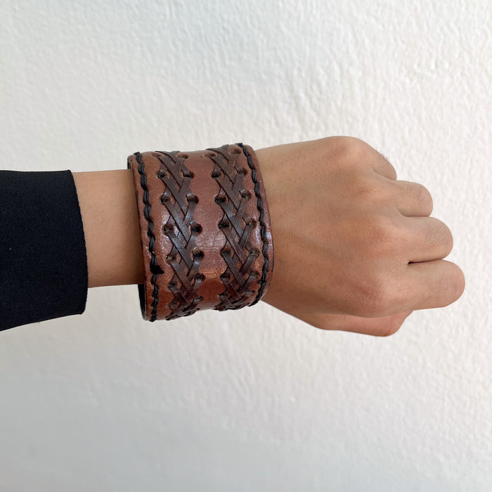 Vintage Brown Woven Leather Cuff Bracelet