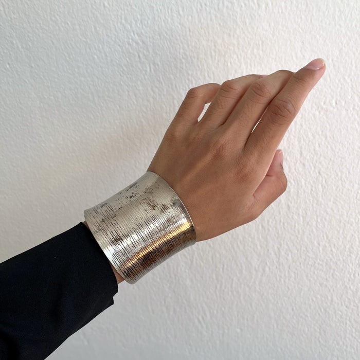 Vintage Silver-Tone Textured Cuff Bracelet