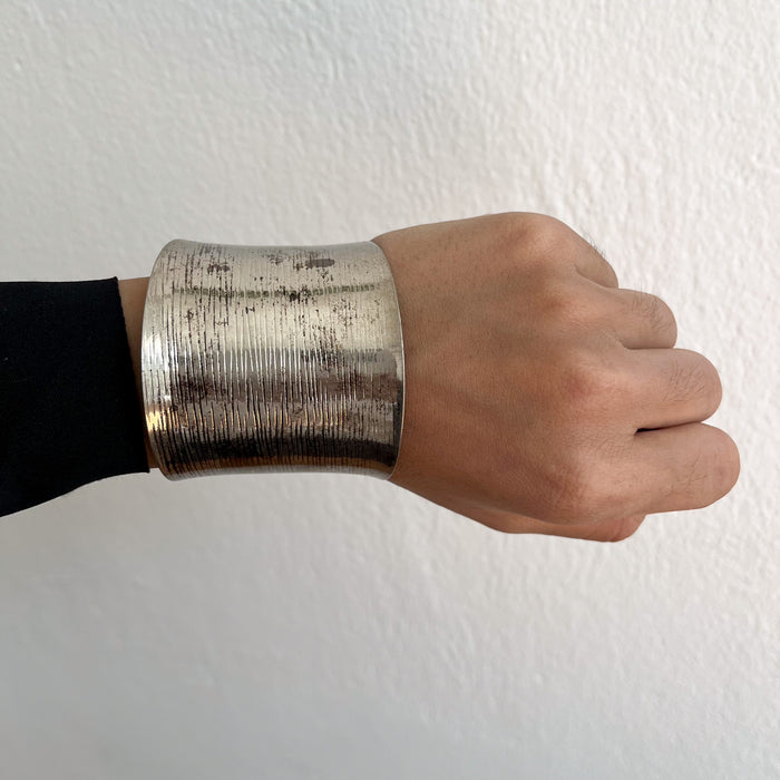 Vintage Silver-Tone Textured Cuff Bracelet
