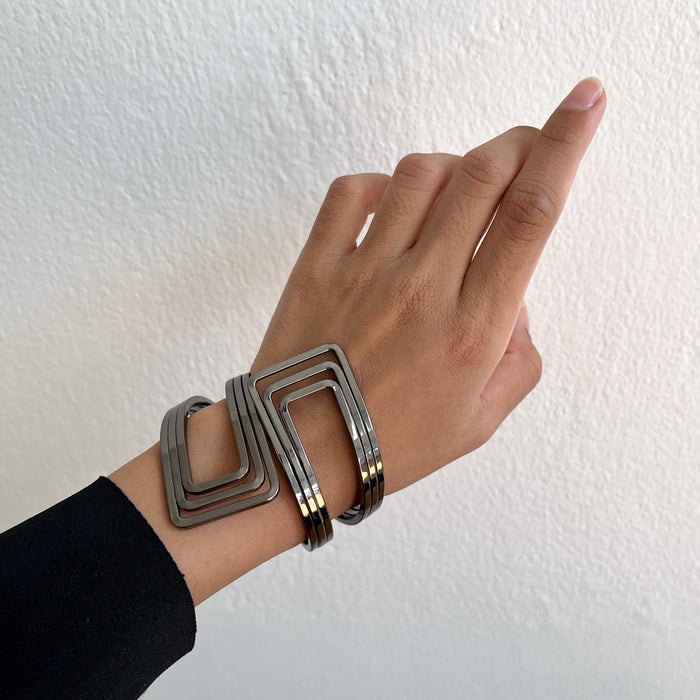 Vintage Gunmetal Geometric Cuff Bracelet