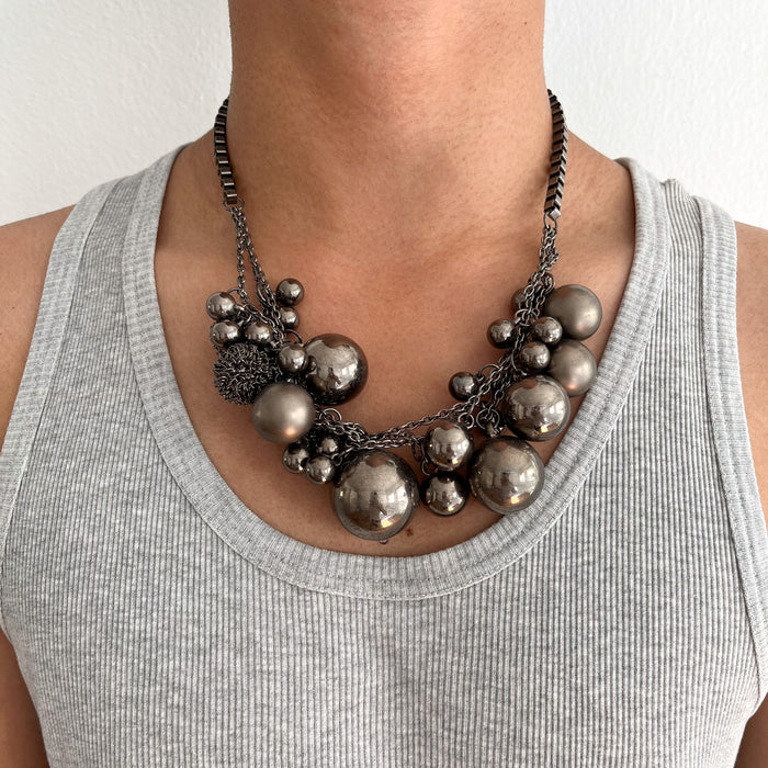 Vintage Gunmetal-Tone Statement Bubble Necklace