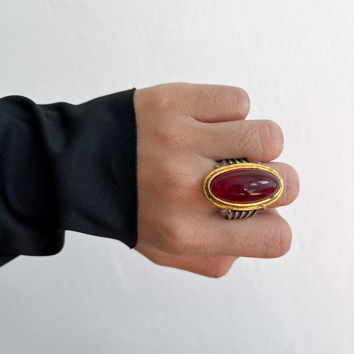 Vintage Garnet Red Cabochon Statement Ring