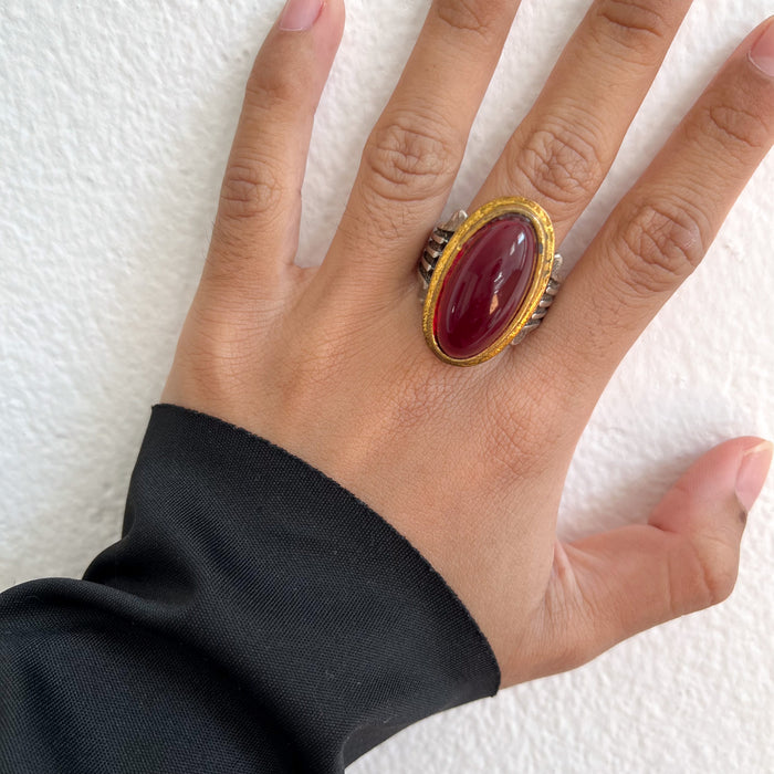 Vintage Garnet Red Cabochon Statement Ring