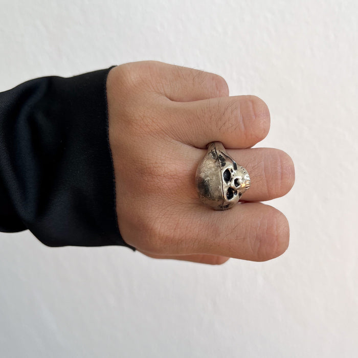 Vintage Silver-Tone Skull Statement Ring