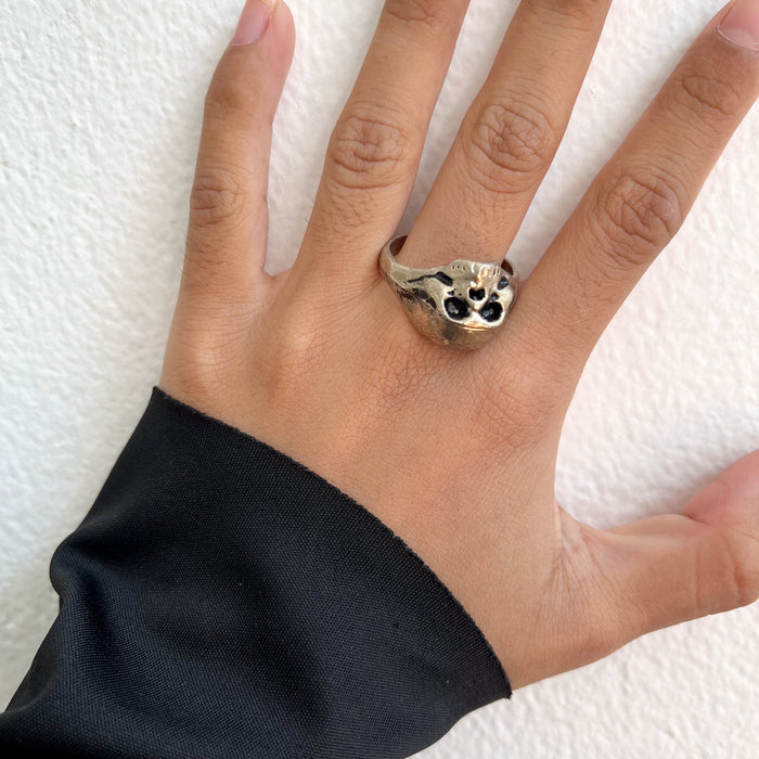 Vintage Silver-Tone Skull Statement Ring