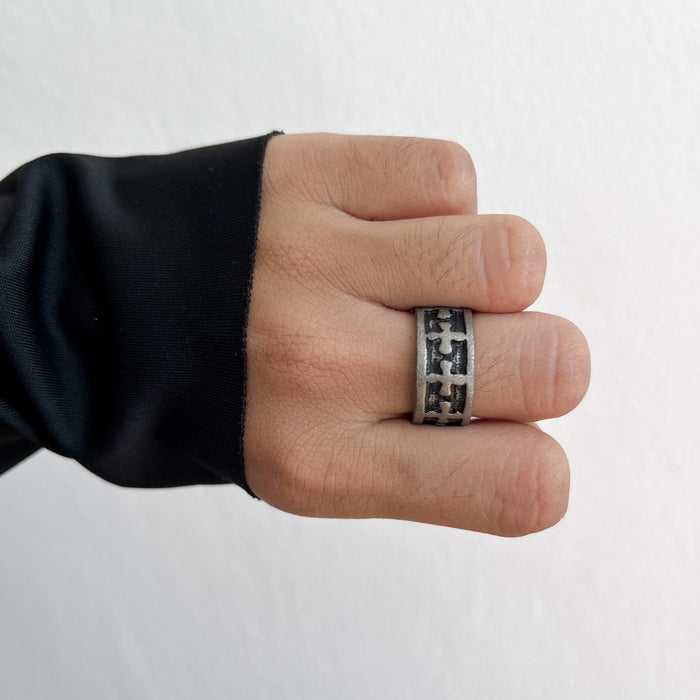 Vintage Silver-Tone Black Enamel Band Ring