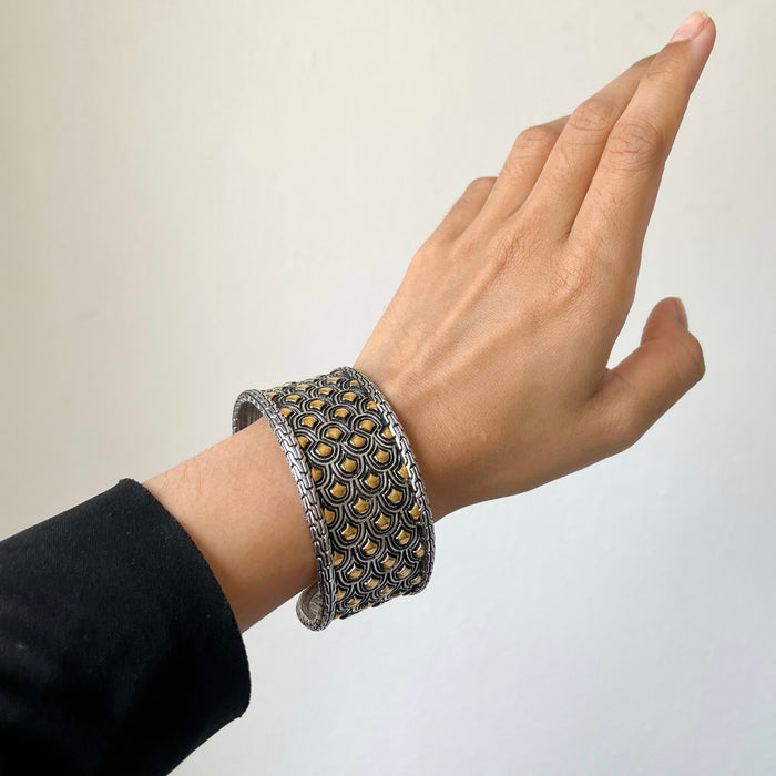 Vintage Silver & Gold Geometric Cuff Bracelet