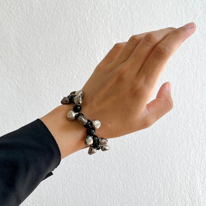 Vintage Black Beaded Bell Stretch Bracelet