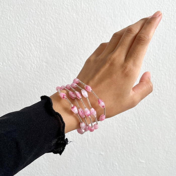 Vintage Pink Beaded Multi-Strand Bracelet