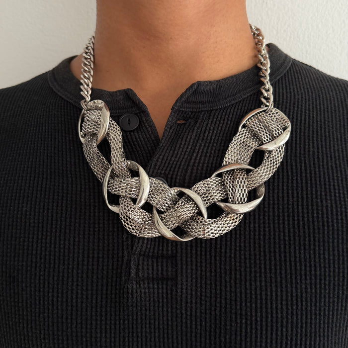 Vintage ALDO Silver Mesh Chain Statement Necklace