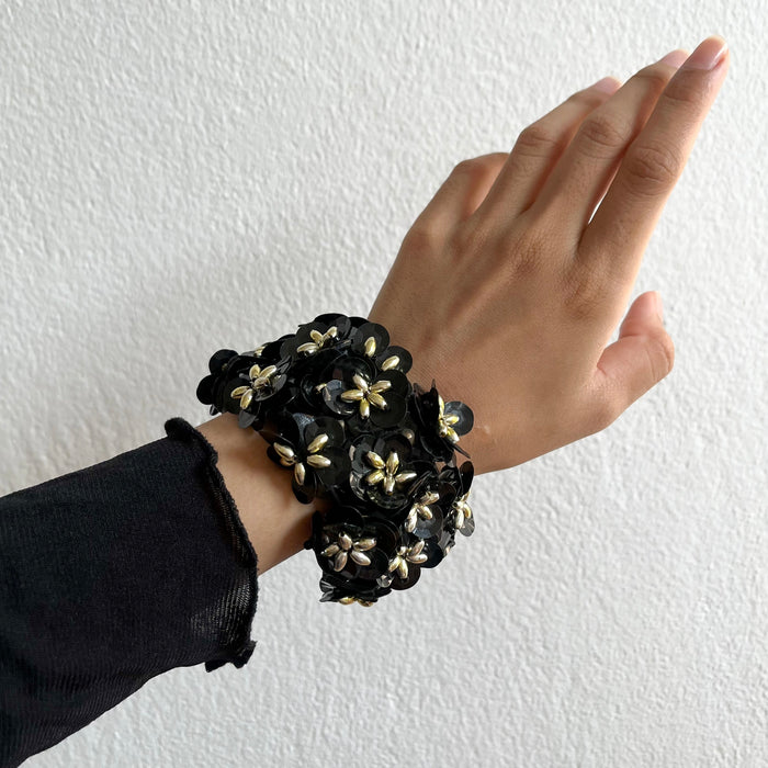 Vintage Black Floral Sequin Bracelet