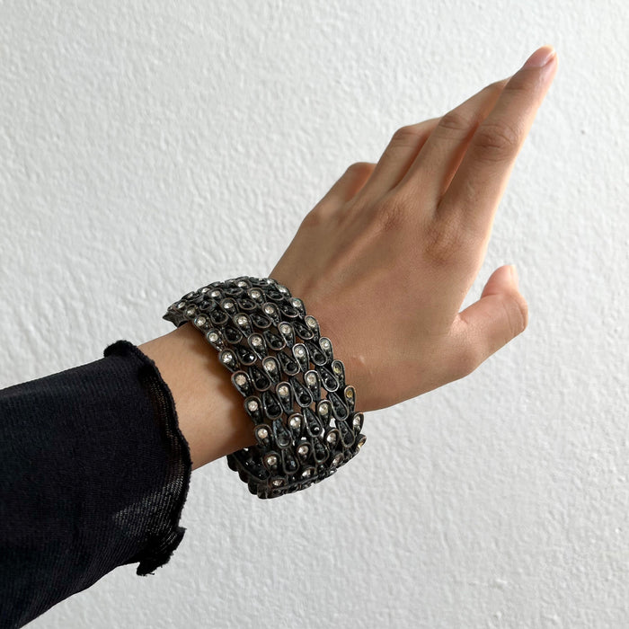 Vintage Black Crystal Mesh Cuff Bracelet