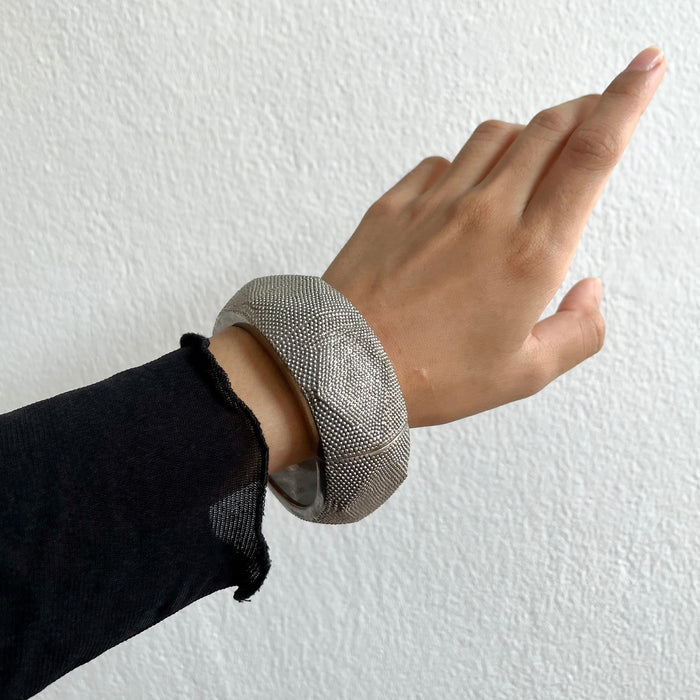 Vintage Silver Textured Hinged Cuff Bracelet