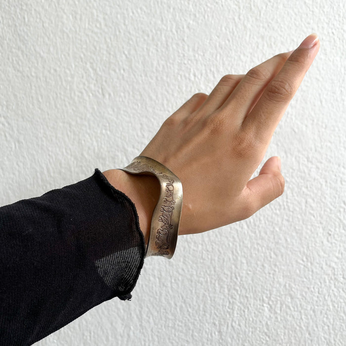 Vintage Etched Open Cuff Bracelet