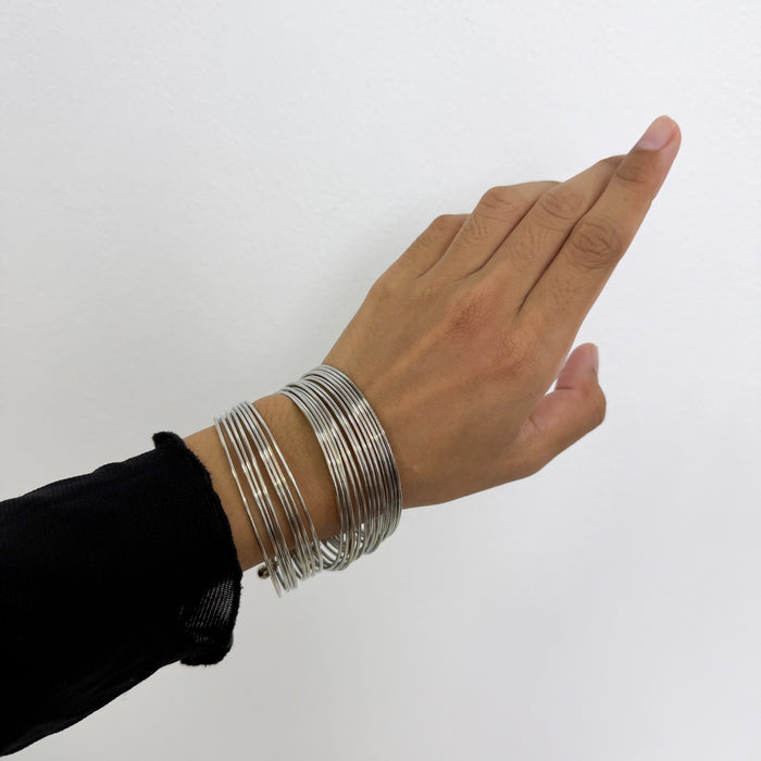 Vintage Silver-Tone Layered Wire Cuff Bracelet
